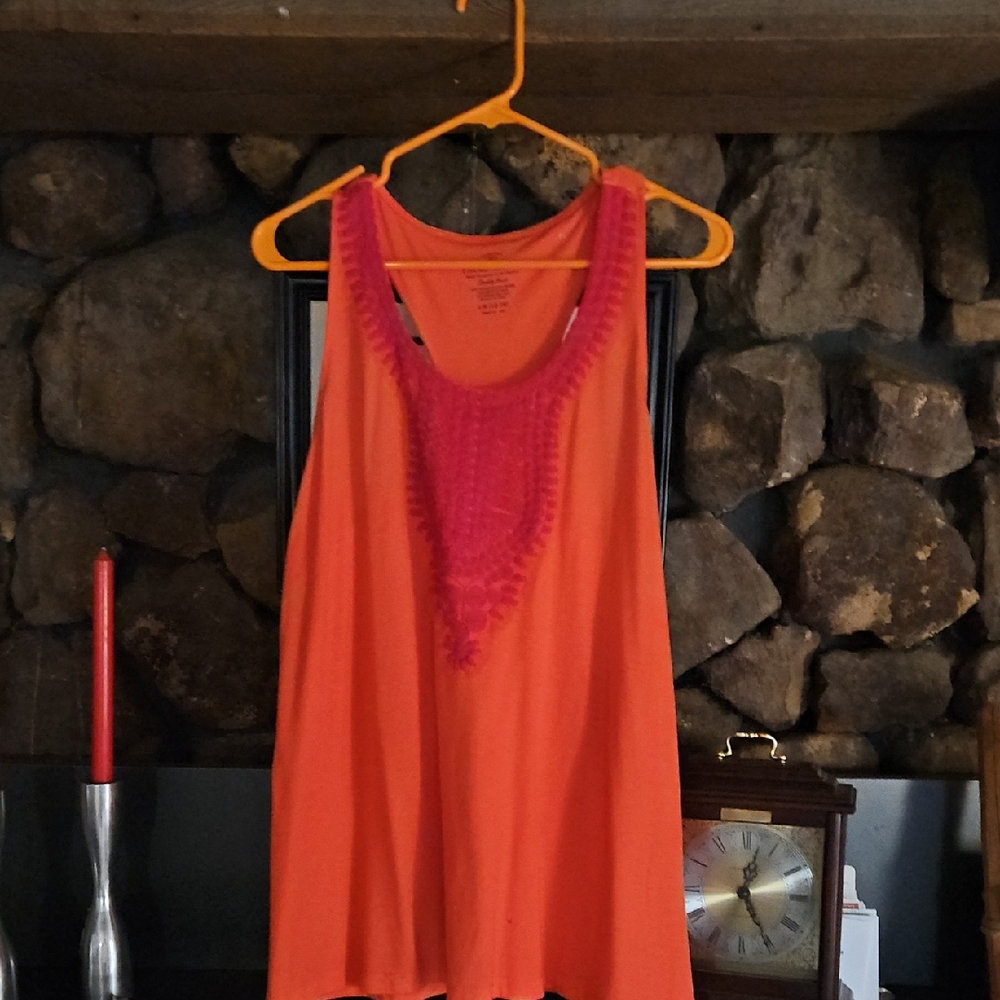 Women's Faded Glory Orange Sleeveless Top with Hot Pink Detailing
